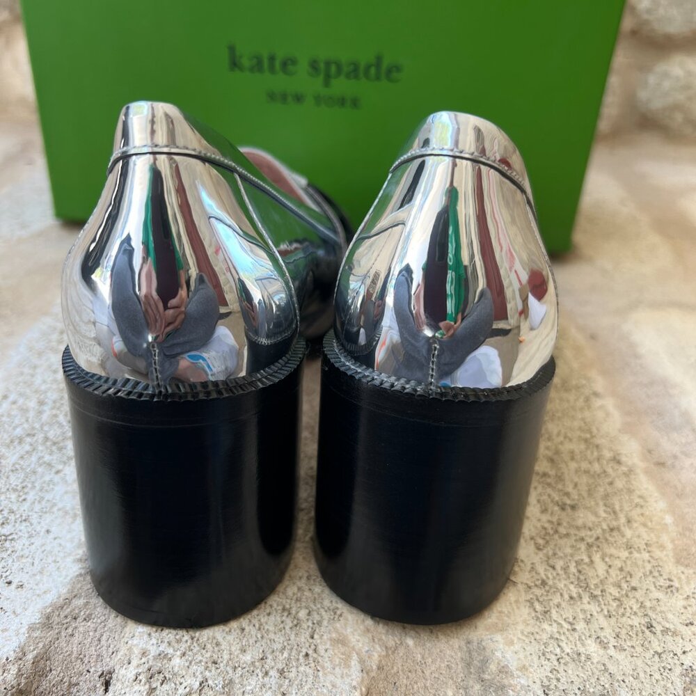 Kate Spade Leandra Heel Loafers Silver Mirror 8 M NEW NWT - Picture 6 of 10